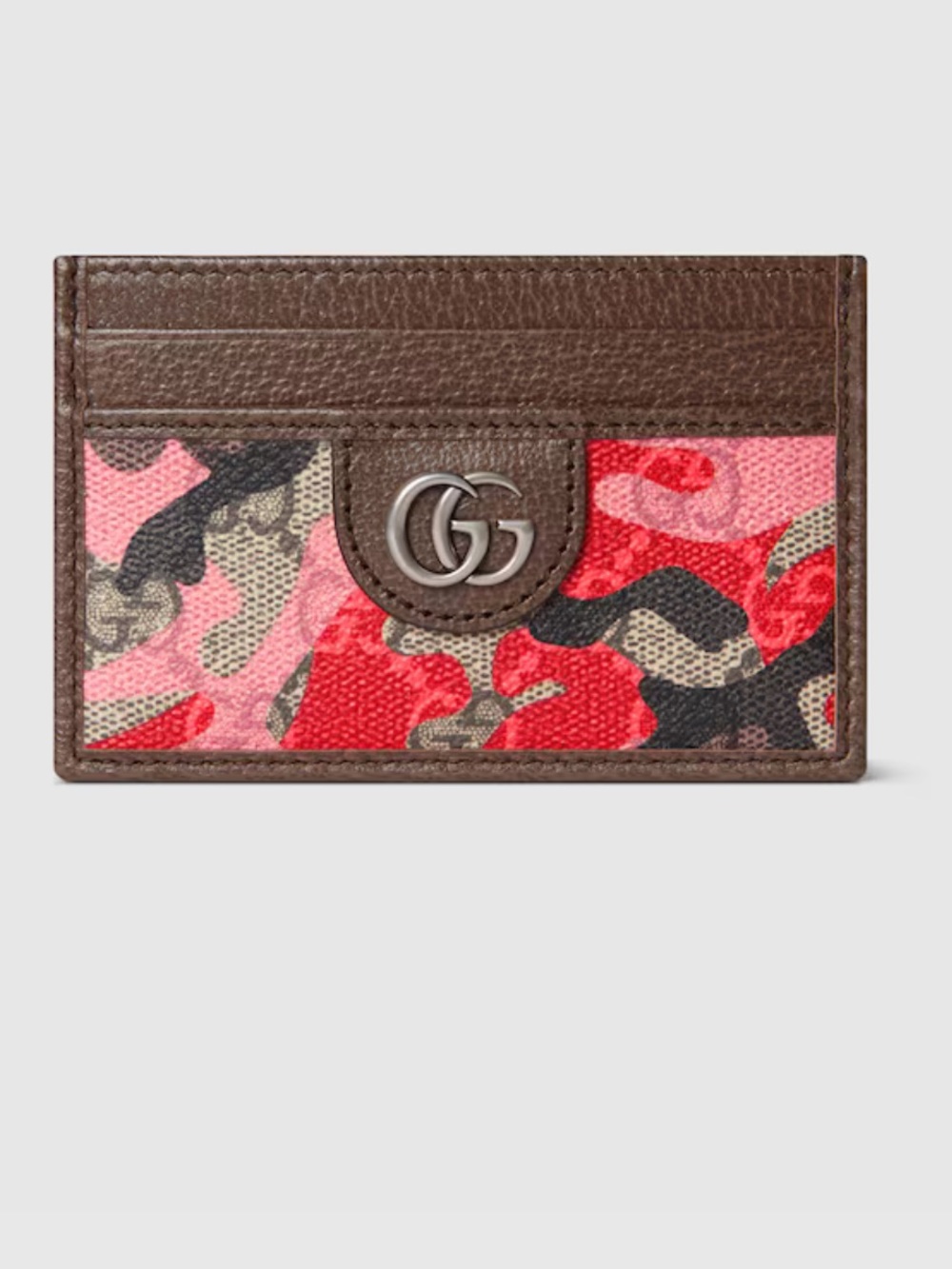 NWB Gucci GG Card Case Pink-Red Camouflage Brown Leather❤️💝